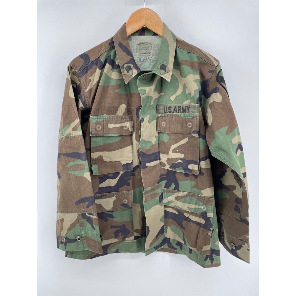 US Army Combat Coat Mens Small X-Short Green Woodland Camo 1st Cavalry Patch